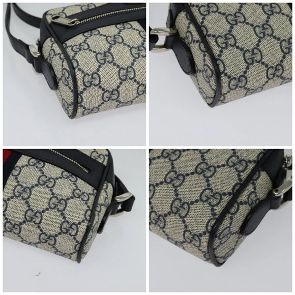 GUCCI GG Supreme Sherry Line Shoulder Bag PVC Navy Red Auth 135549 - Picture 14 of 16